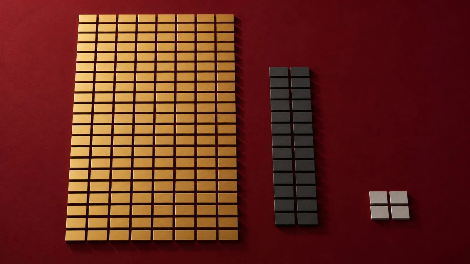 Brass and charcoal earnings cards arranged in measured groups / TokenPost.ai