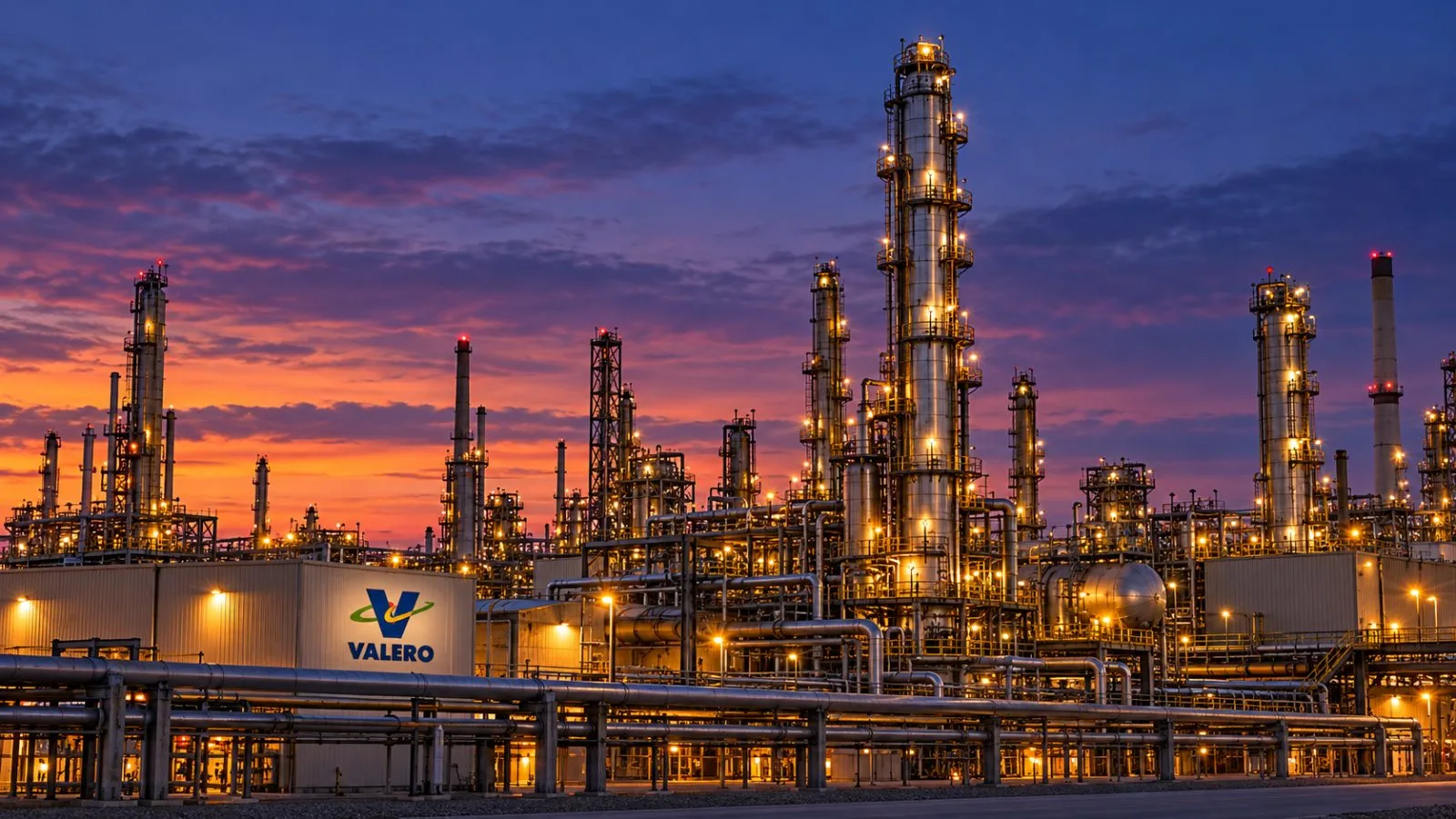 Refinery towers and pipework glow under evening lights / TokenPost.ai
