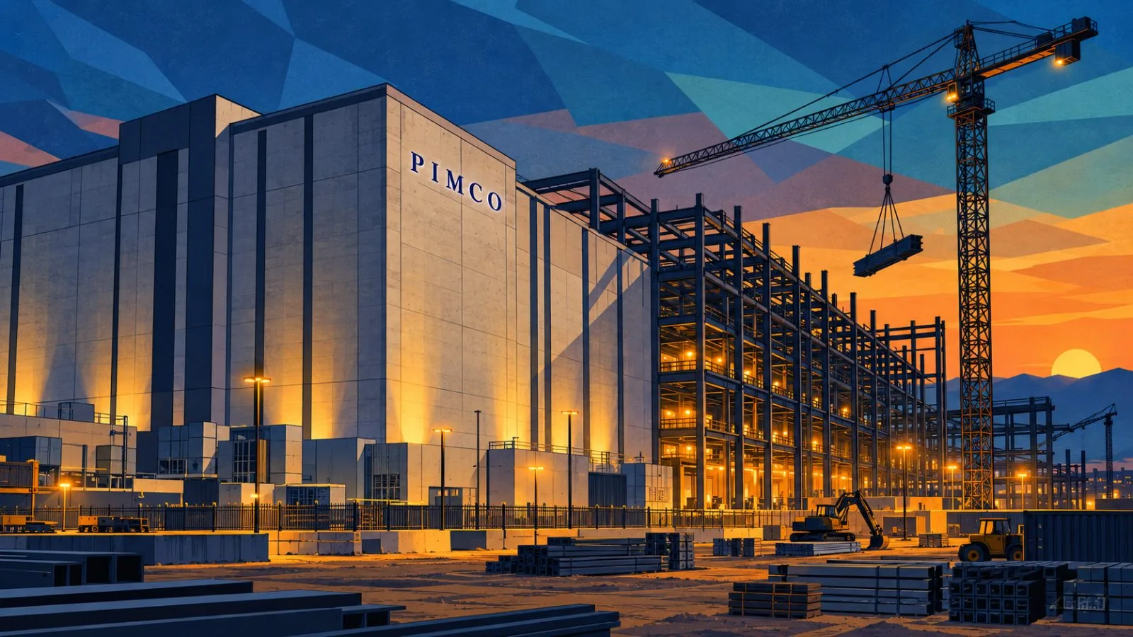 A construction crane rises beside a sprawling data center / TokenPost.ai