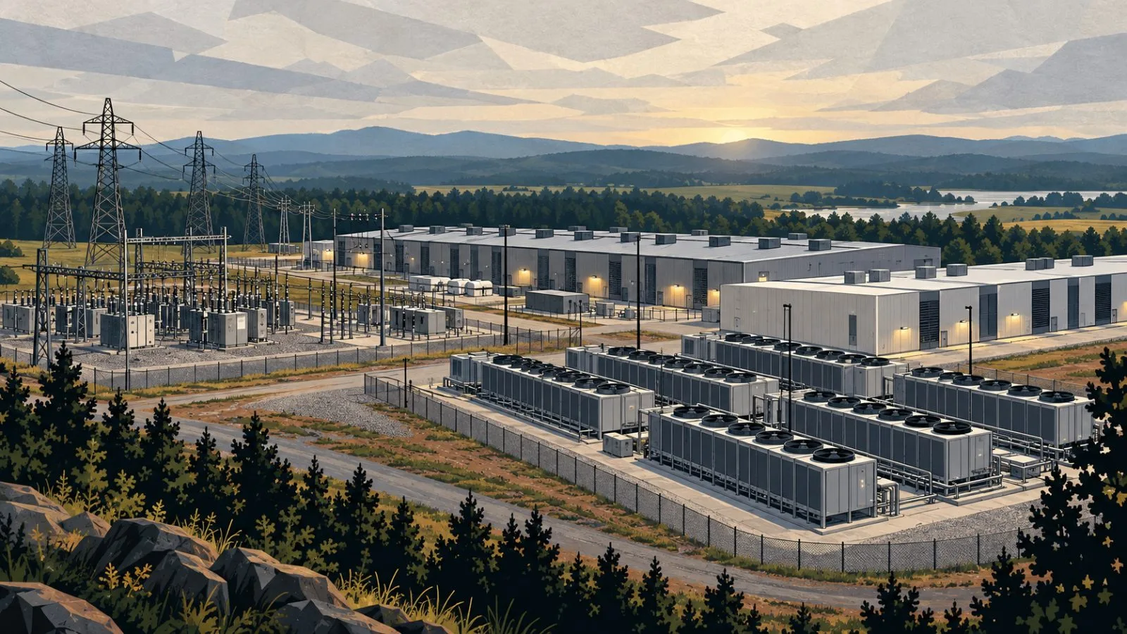 Cooling units stand beside a power substation at a data center campus / TokenPost.ai