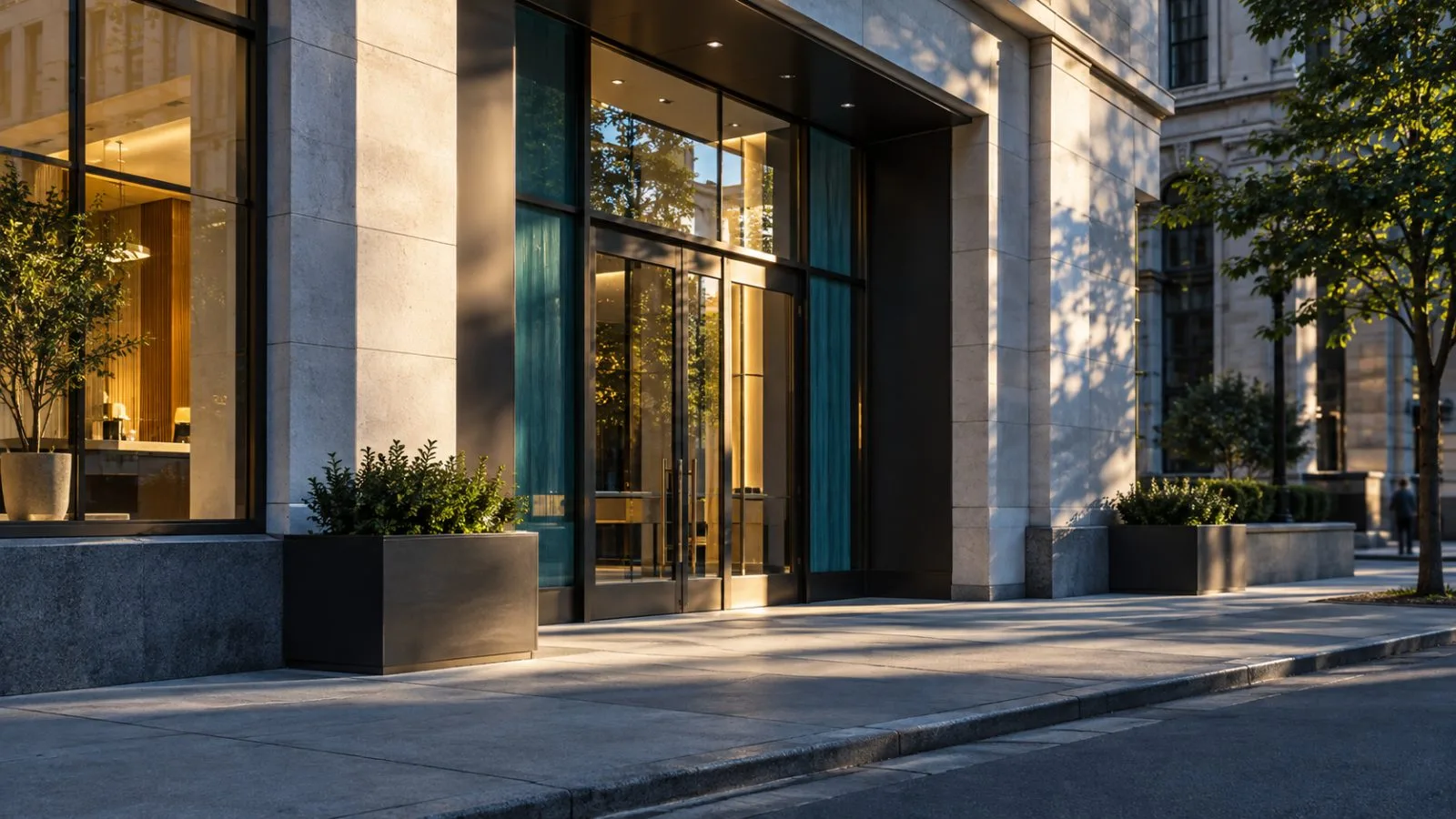 Late sunlight falls across a regional bank's glass entrance / TokenPost.ai