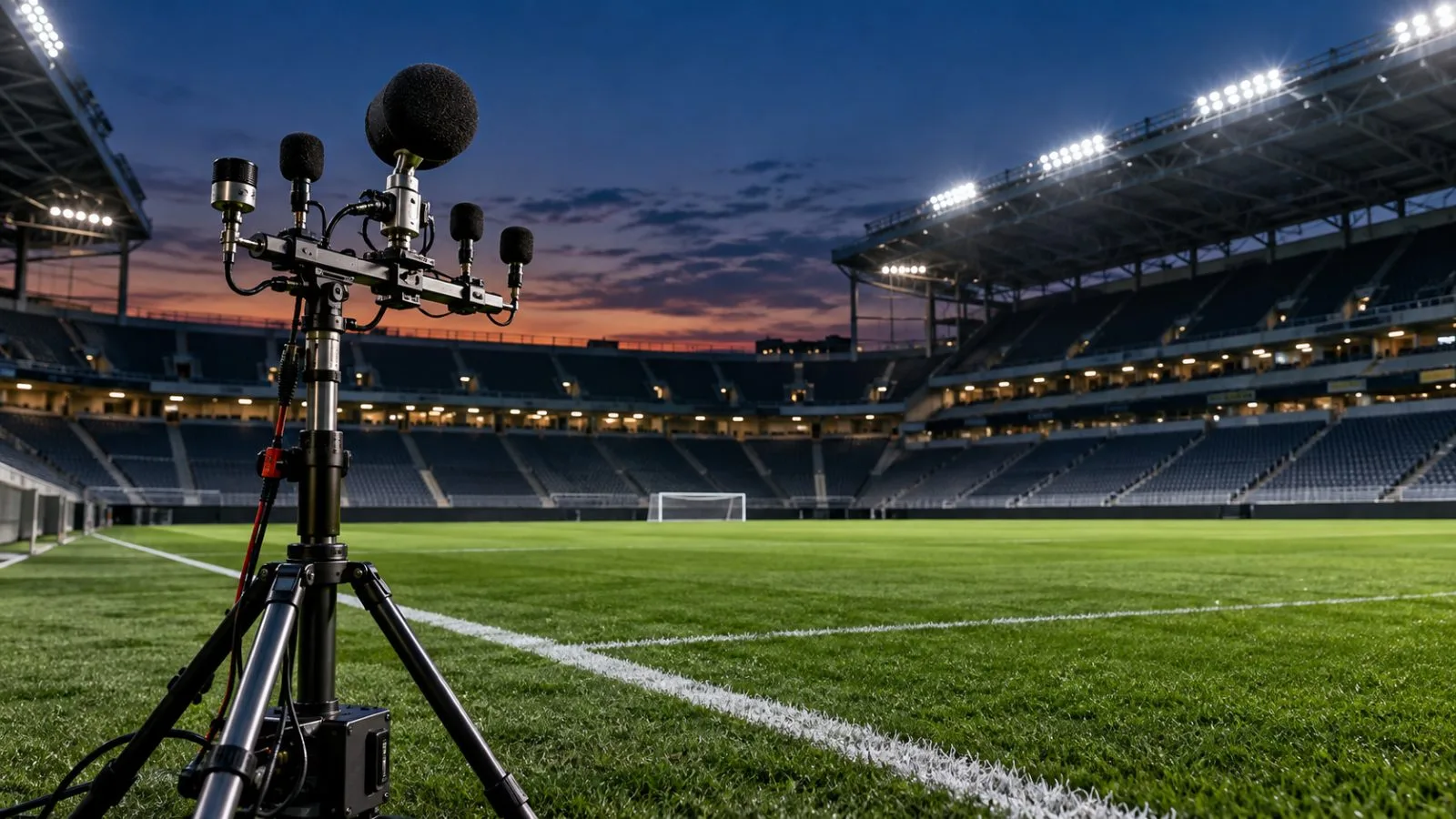 Microphone array faces an empty stadium field after dusk / TokenPost.ai