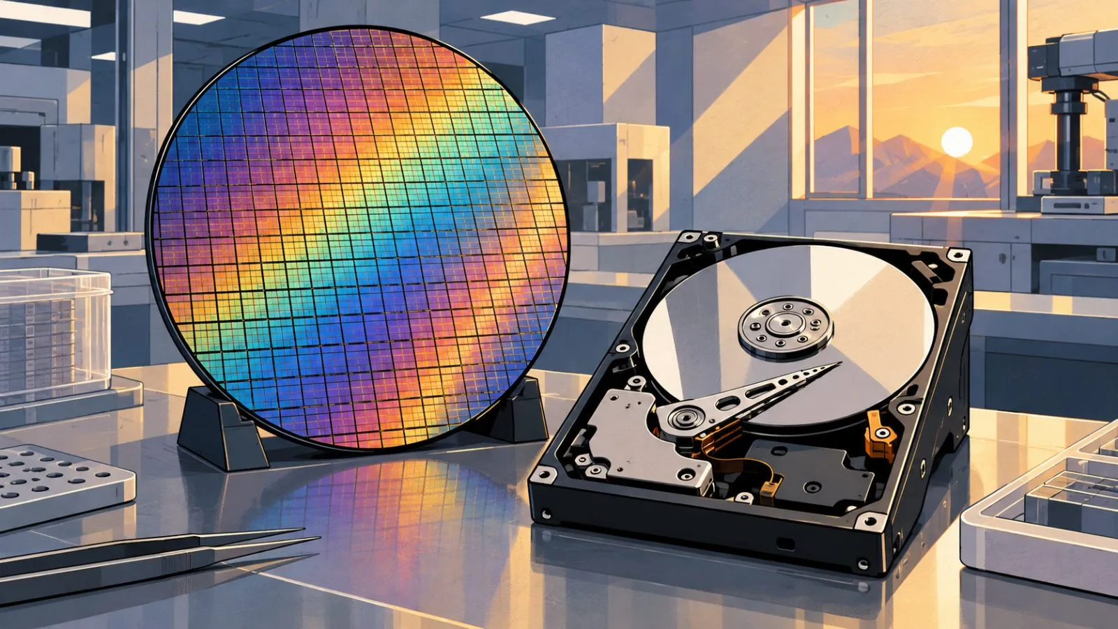 Semiconductor wafer beside an opened hard disk drive / TokenPost.ai