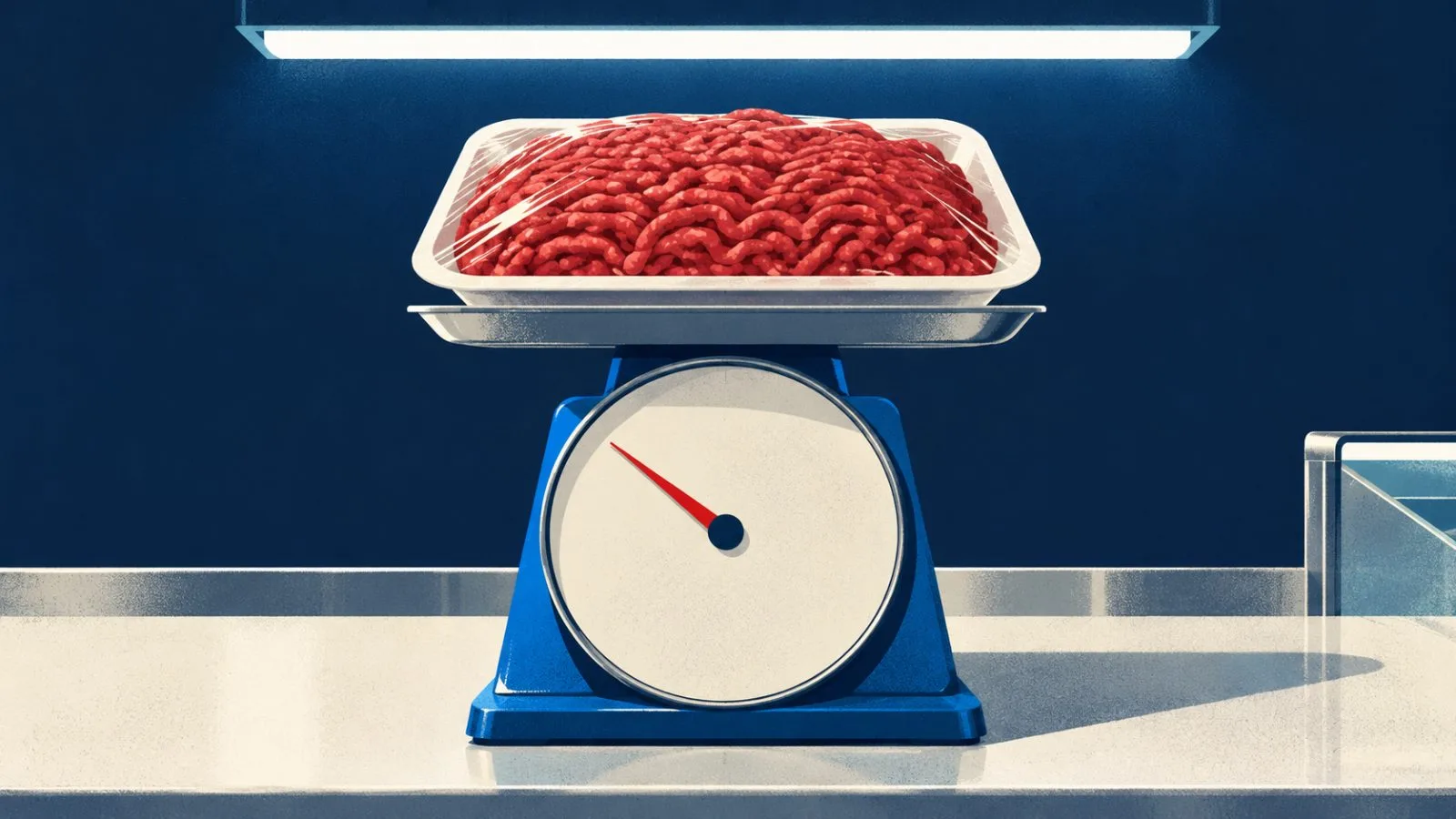 Ground beef rests on a butcher’s scale beneath fluorescent lights / TokenPost.ai