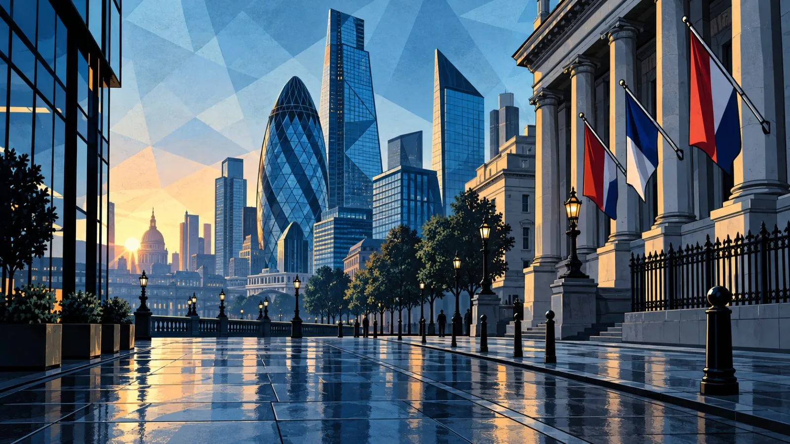 Glass financial district towers reflect cool early-morning light / TokenPost.ai
