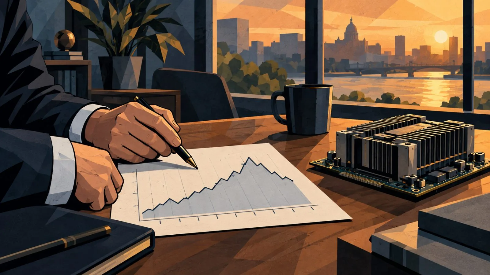 Hands beside a Treasury yield chart and AI accelerator / TokenPost.ai