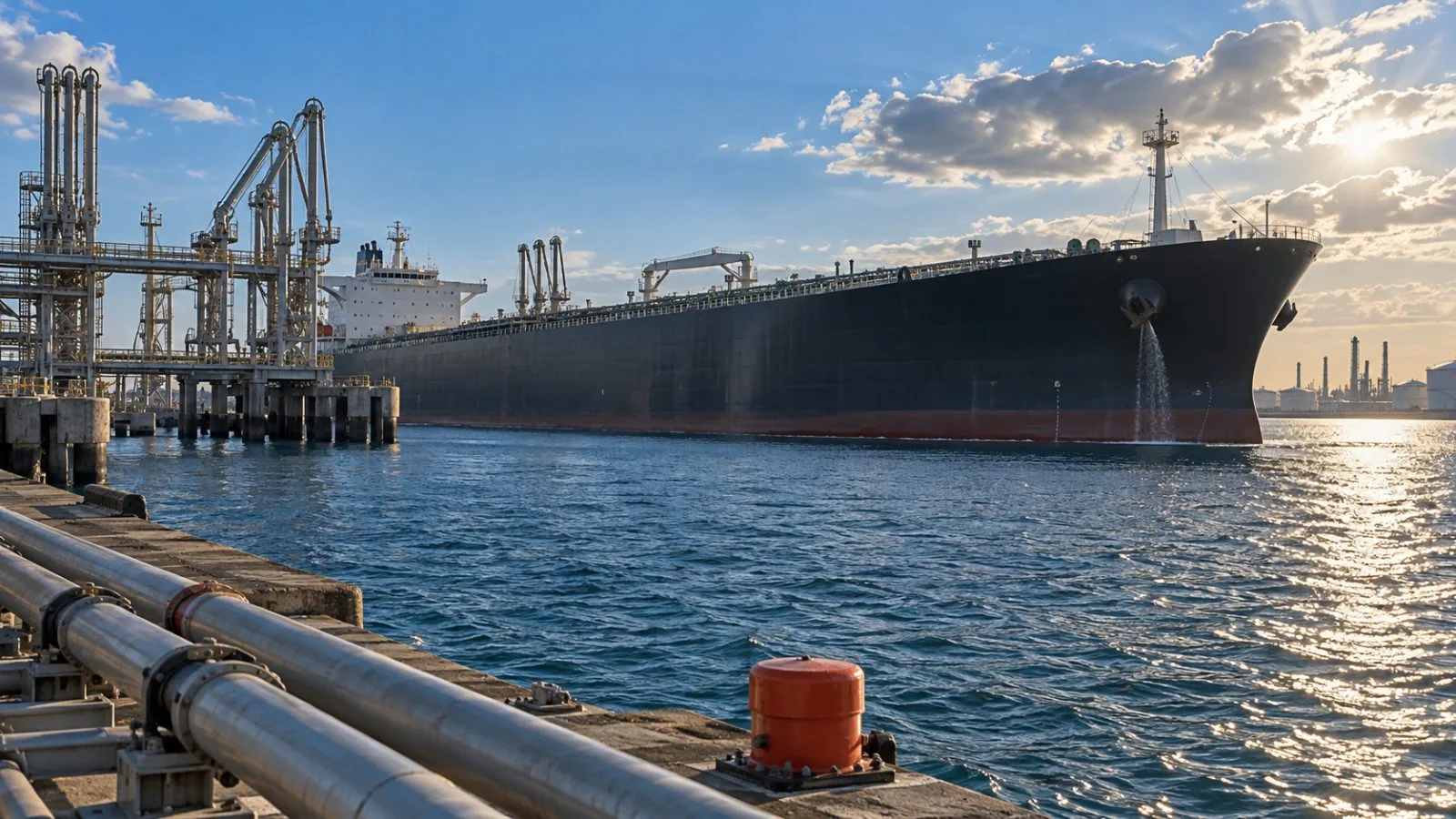 A crude tanker passes loading gantries at a Gulf Coast terminal / TokenPost.ai