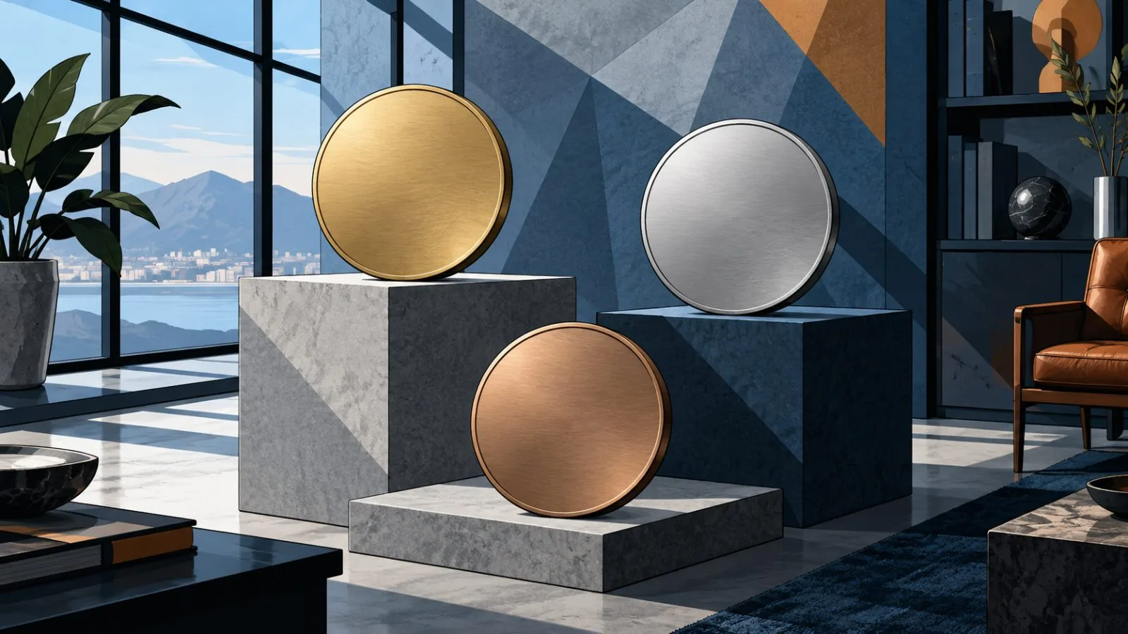 Three metallic token discs arranged at different heights / TokenPost.ai