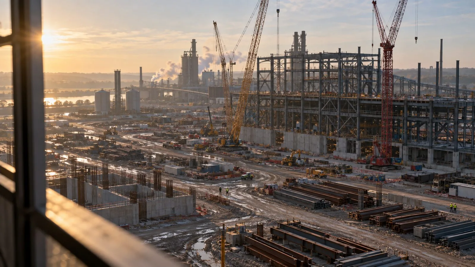 Steel beams rise across an Iowa industrial construction site / TokenPost.ai