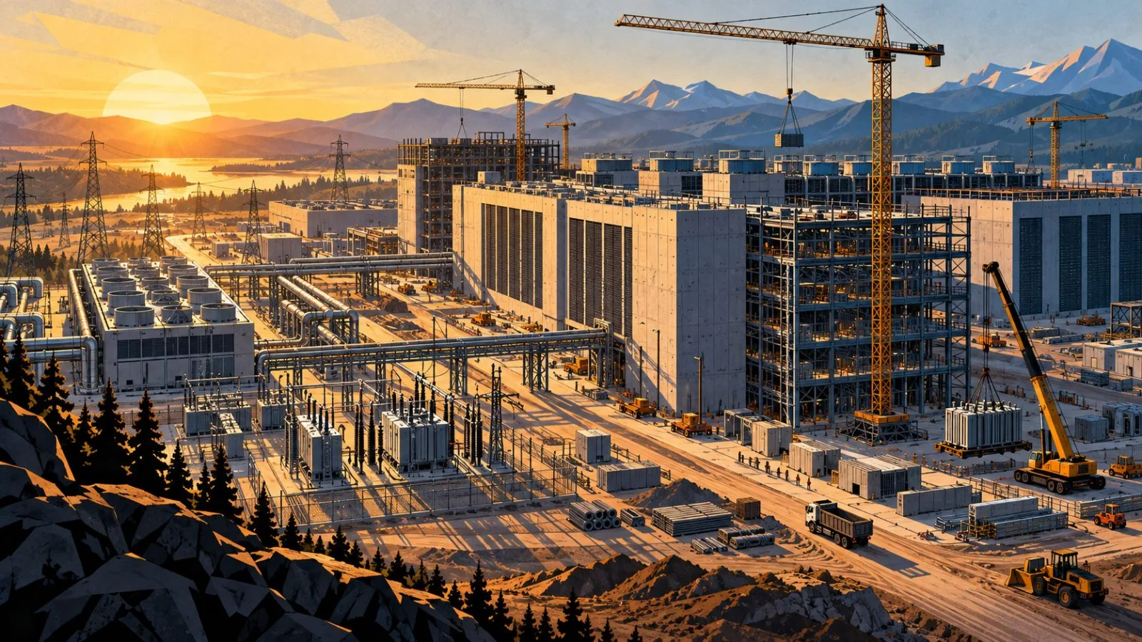 Cranes rise above a large data-center construction site / TokenPost.ai