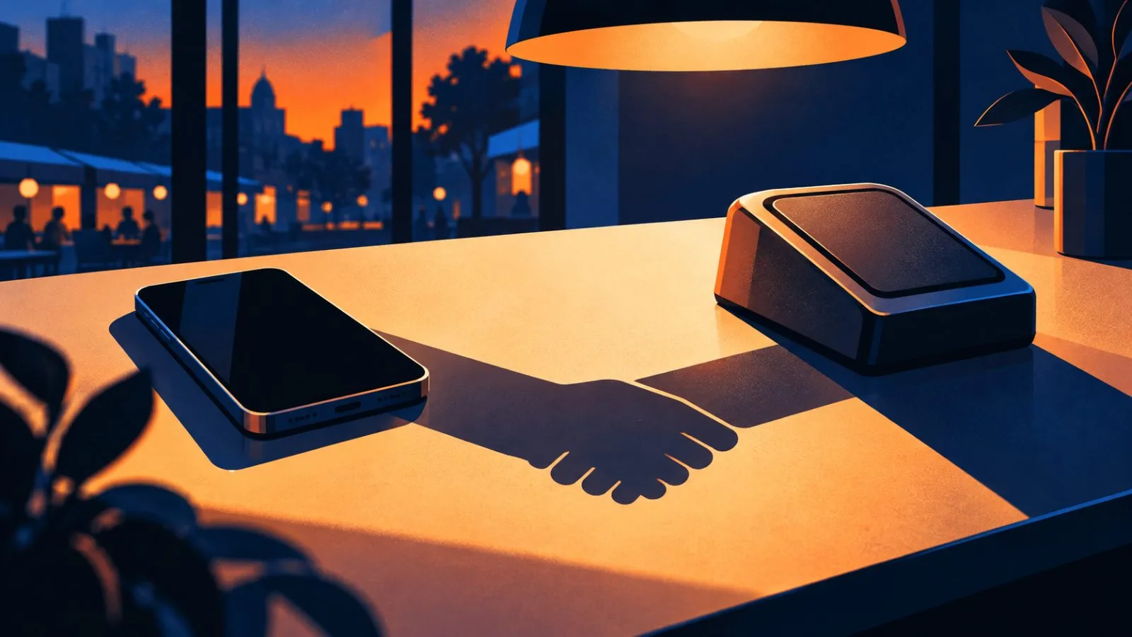 A smartphone rests beside a contactless terminal on a shop counter / TokenPost.ai