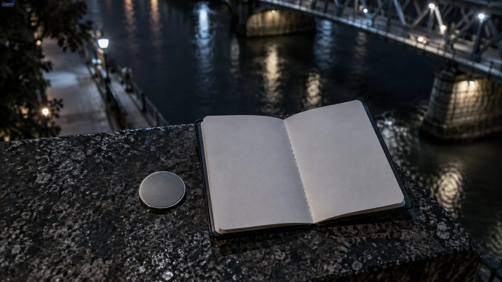 Blank metal token beside an open passport booklet at night / TokenPost.ai