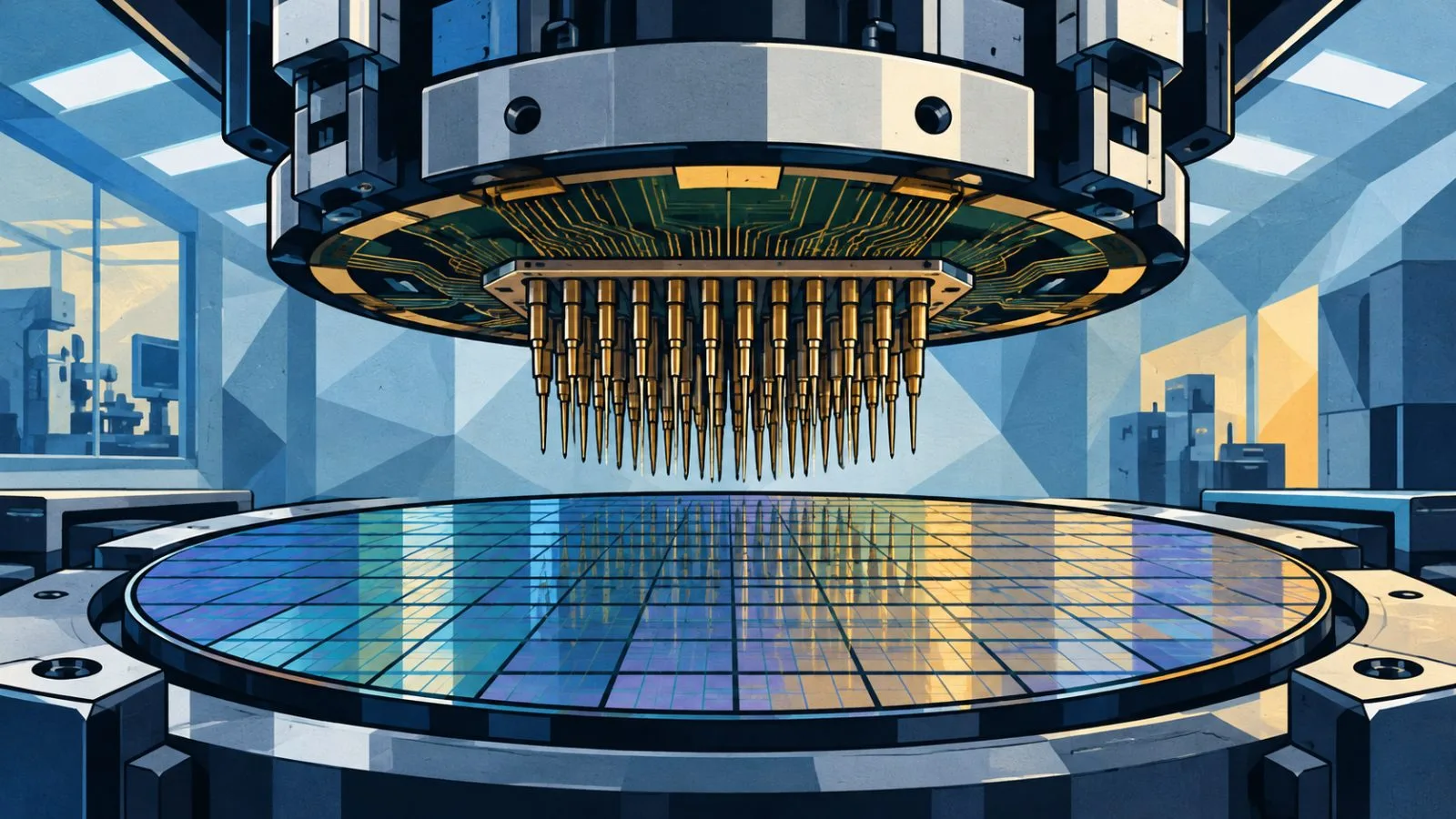 Testing probes positioned above a silicon wafer / TokenPost.ai