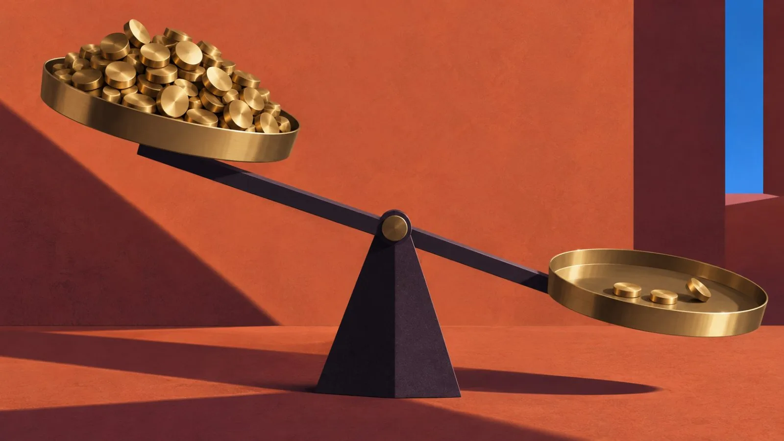 Brass tokens spill across two shallow metal exchange trays / TokenPost.ai