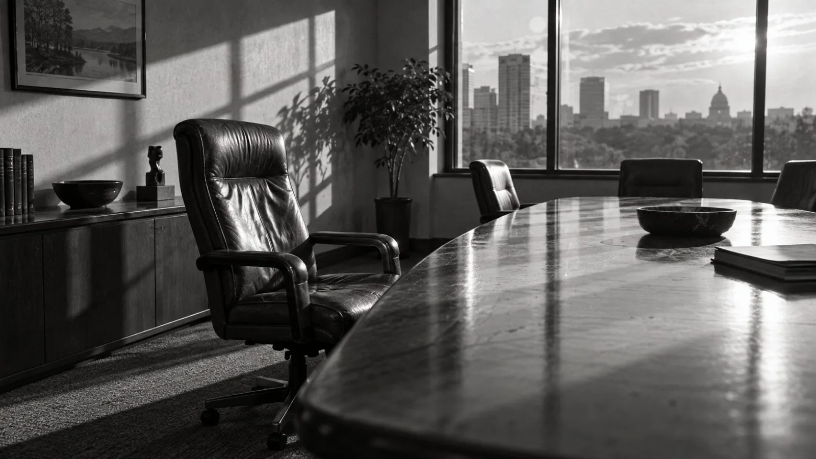 Leather chair beside a conference table in an empty office / TokenPost.ai