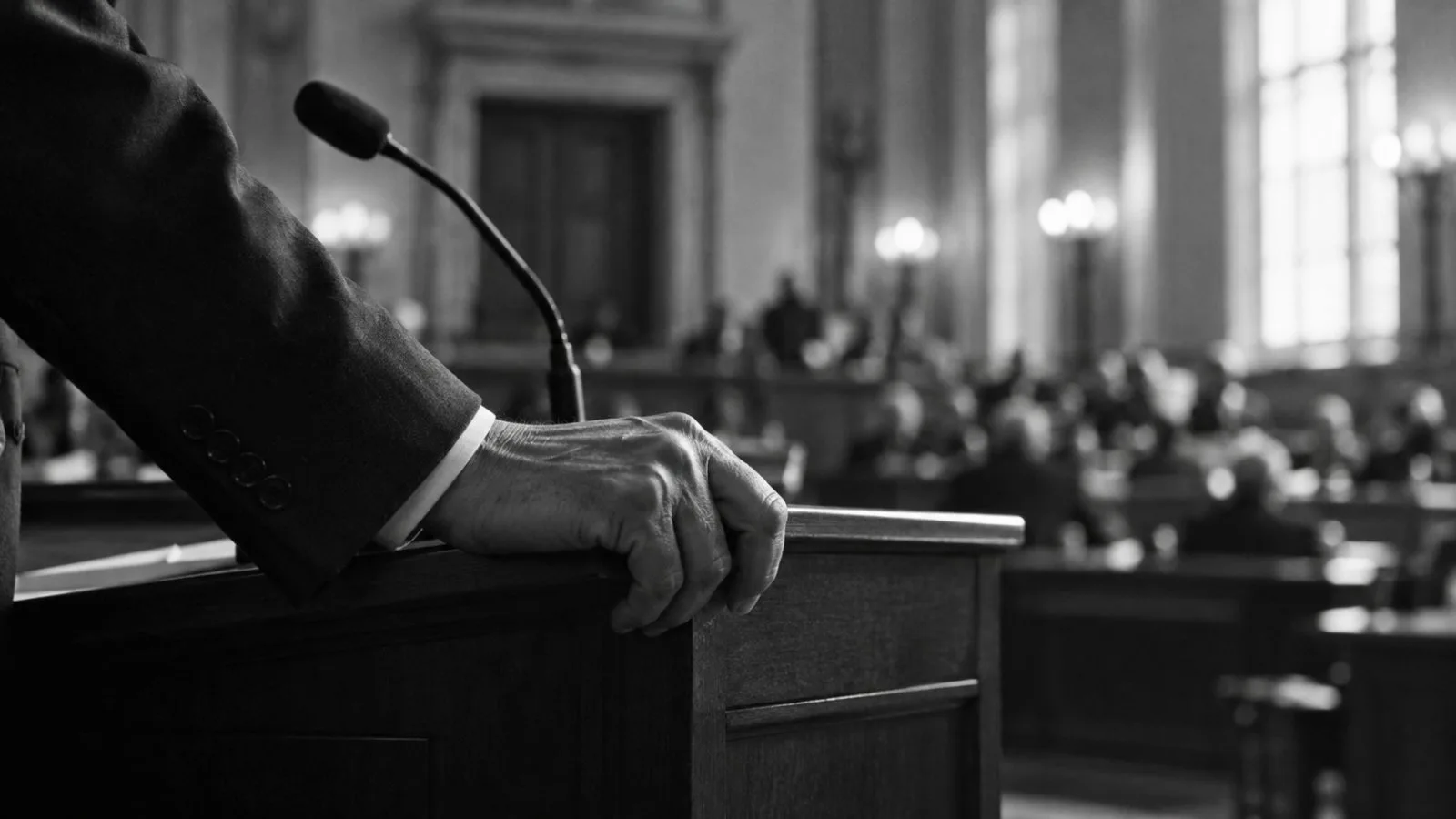 Anonymous hand rests beside a microphone on a government lectern / TokenPost.ai