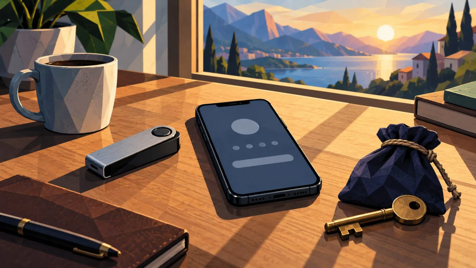 A phone and hardware wallet sit beside a sealed token pouch / TokenPost.ai