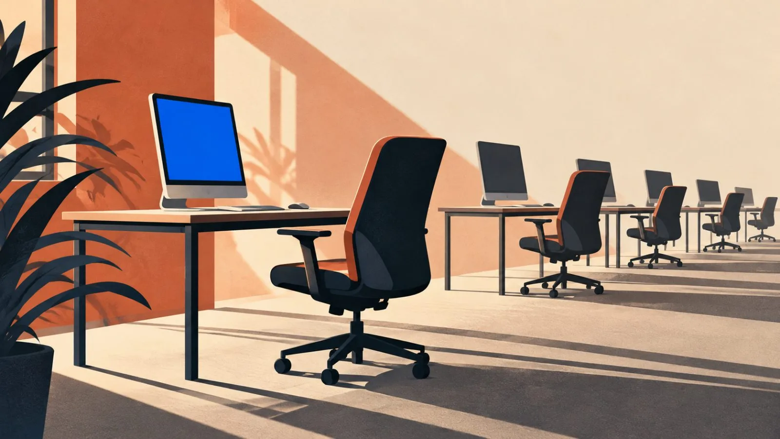 An empty office chair faces a compact computer terminal / TokenPost.ai
