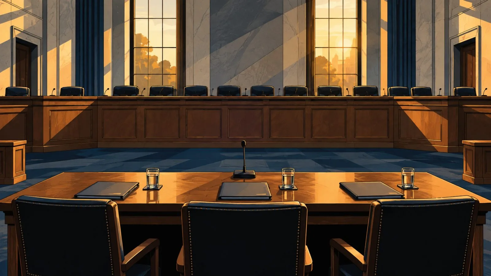 Empty congressional hearing room with folders on a witness table / TokenPost.ai