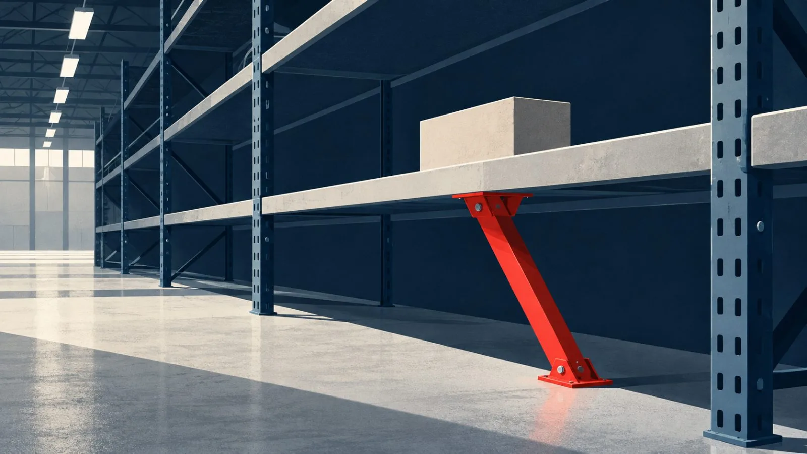 One unmarked peripheral box rests on a nearly empty warehouse shelf. / TokenPost.ai