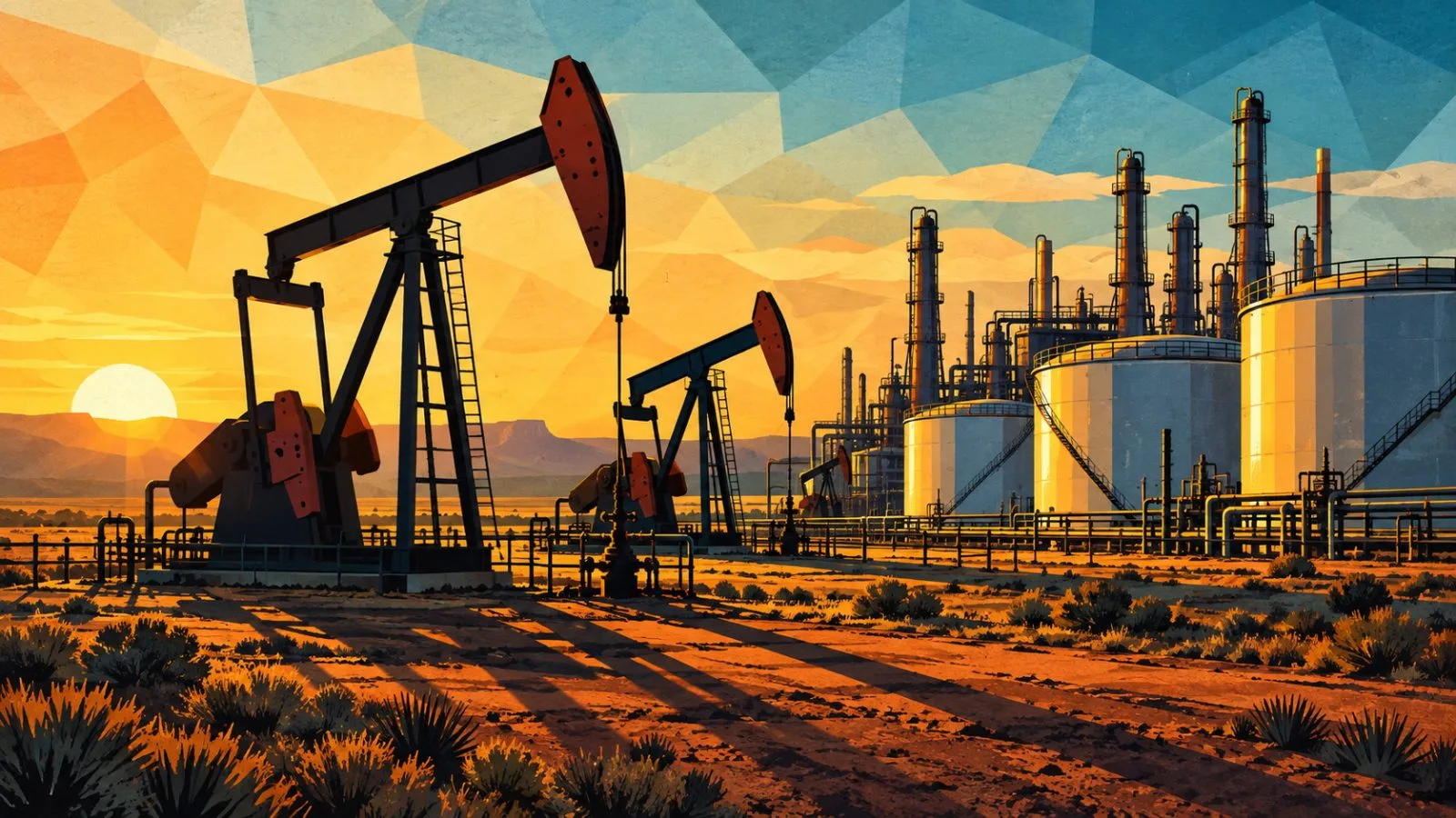 Pumpjacks and refinery tanks under clear morning sunlight / TokenPost.ai