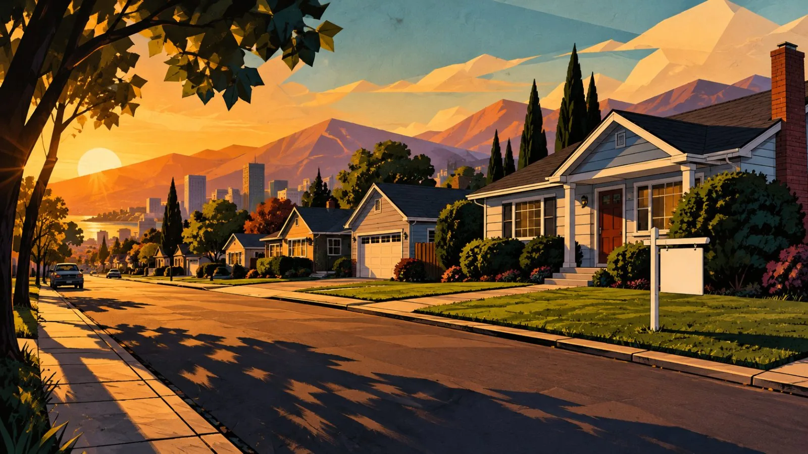 Suburban homes under warm late afternoon sunlight / TokenPost.ai