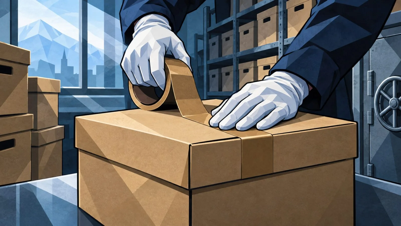 Gloved hands seal a plain archive box in a secure room / TokenPost.ai