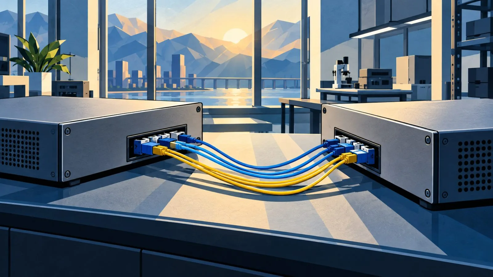 Unbranded network gateways connected by fiber cables in a clean lab / TokenPost.ai