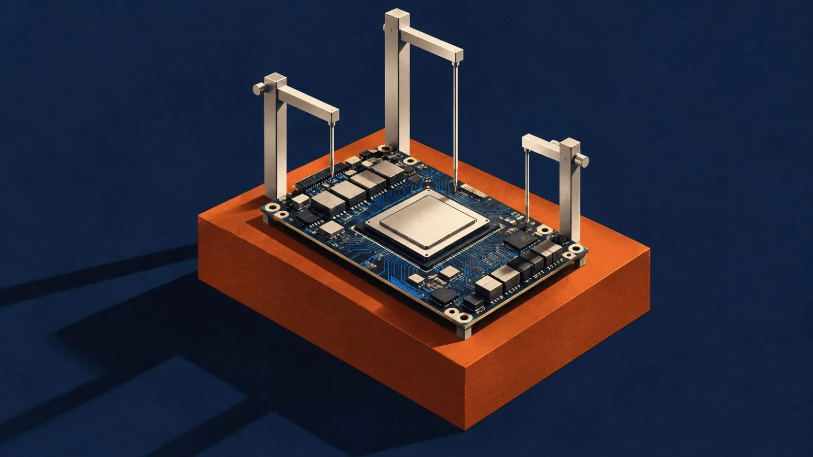 An accelerator board casts three long shadows across a rust-colored surface / TokenPost.ai