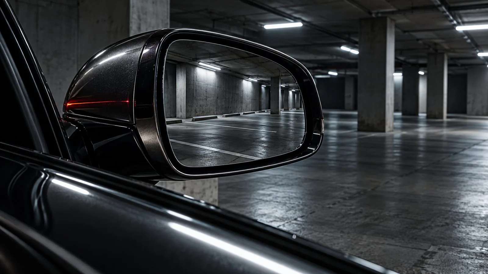 A luxury car reflects empty parking stalls under fluorescent lights / TokenPost.ai