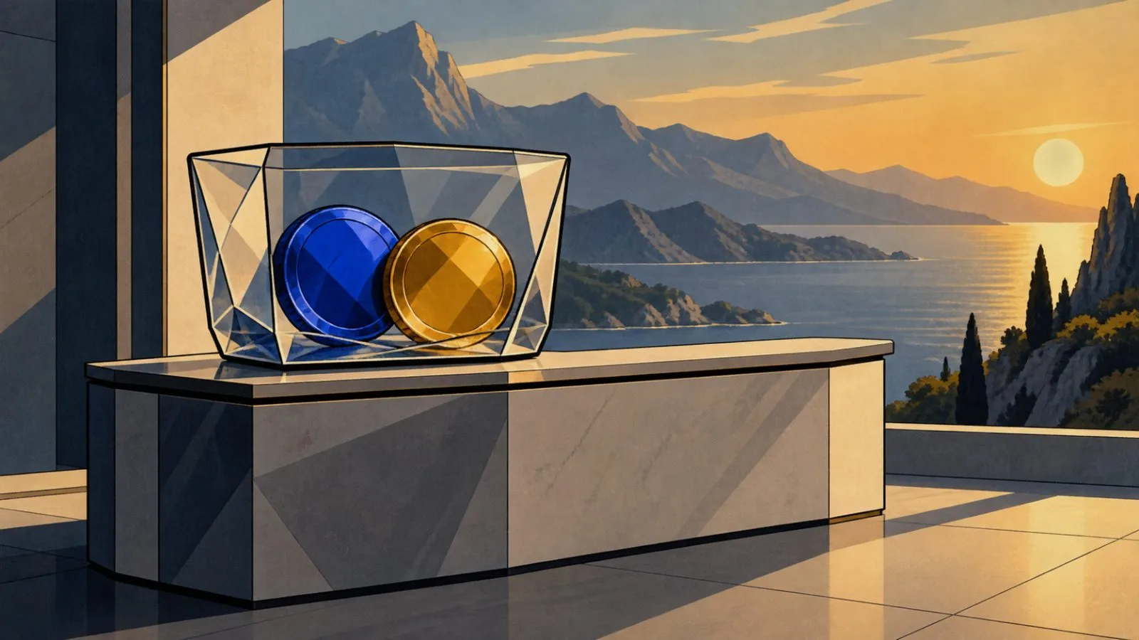 Metallic tokens rest beside a transparent liquidity vessel / TokenPost.ai