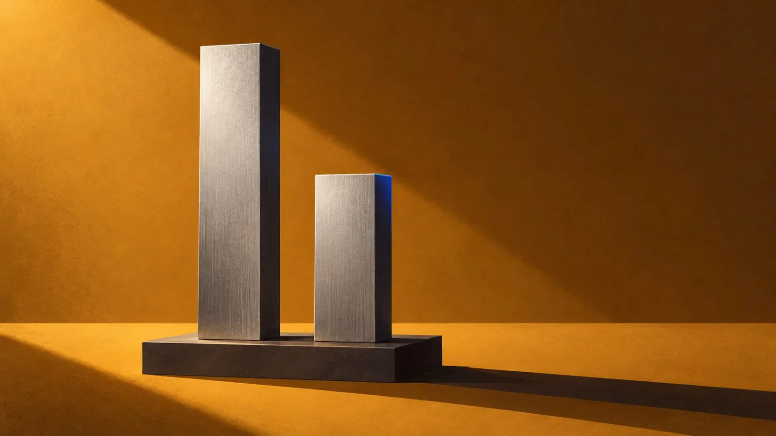 Two metal bars of unequal height stand against an ochre backdrop. / TokenPost.ai
