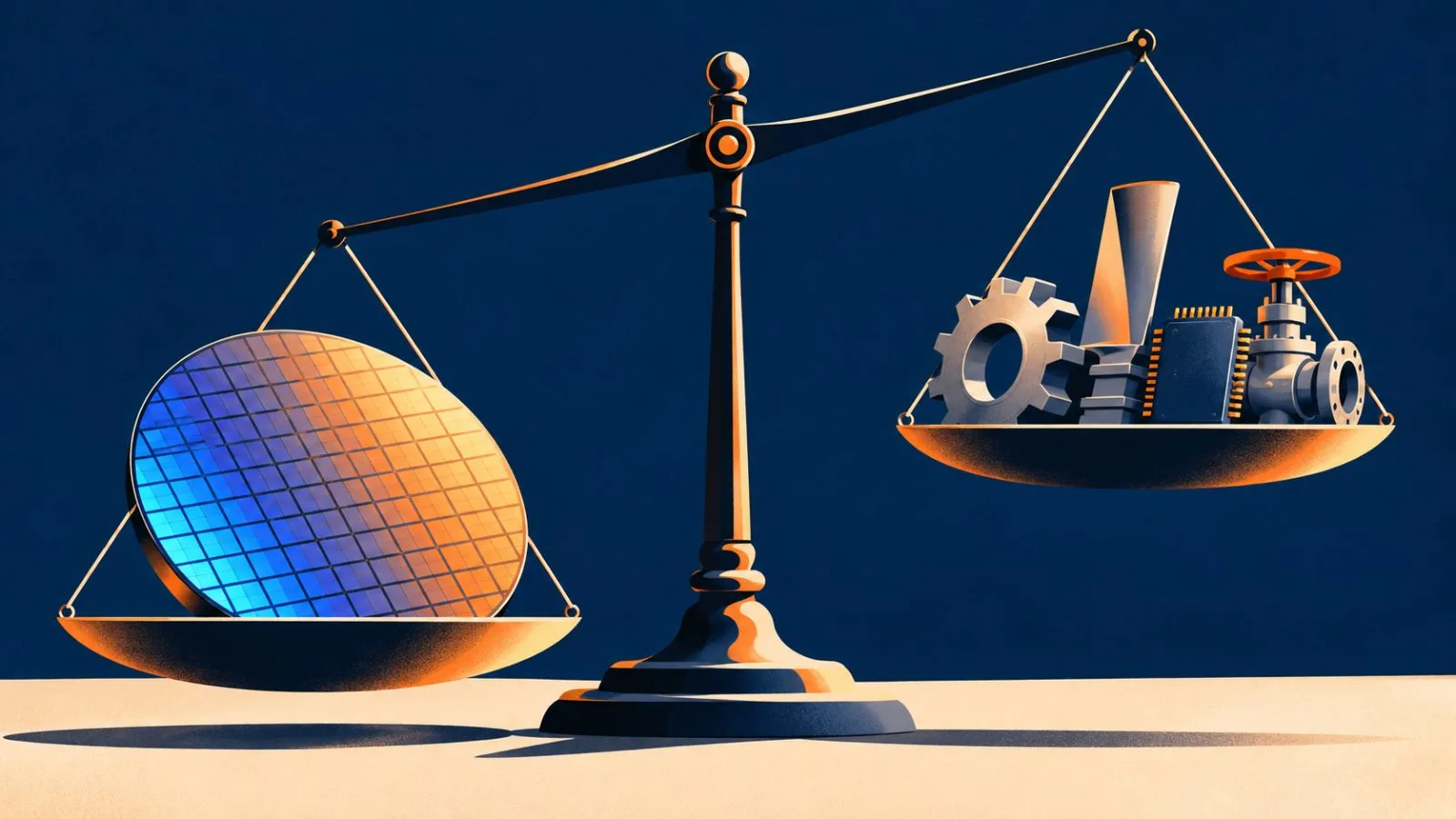 A silicon wafer weighs down a balance against rising industrial components / TokenPost.ai