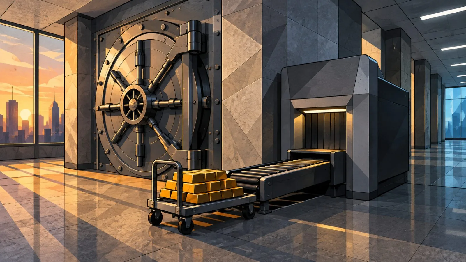 Sealed vault beside an unmarked exchange deposit terminal / TokenPost.ai