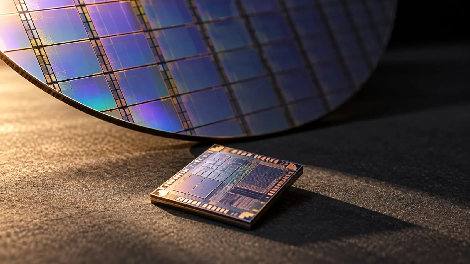 A semiconductor die rests below the edge of a silicon wafer / TokenPost.ai