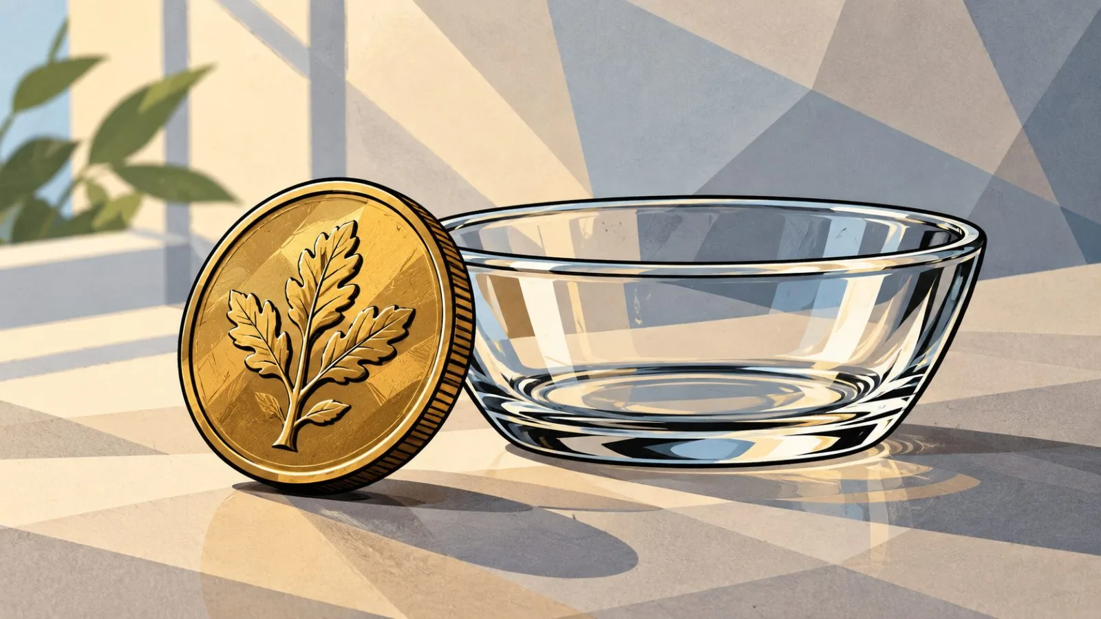 Single brass coin resting beside a small glass dish / TokenPost.ai