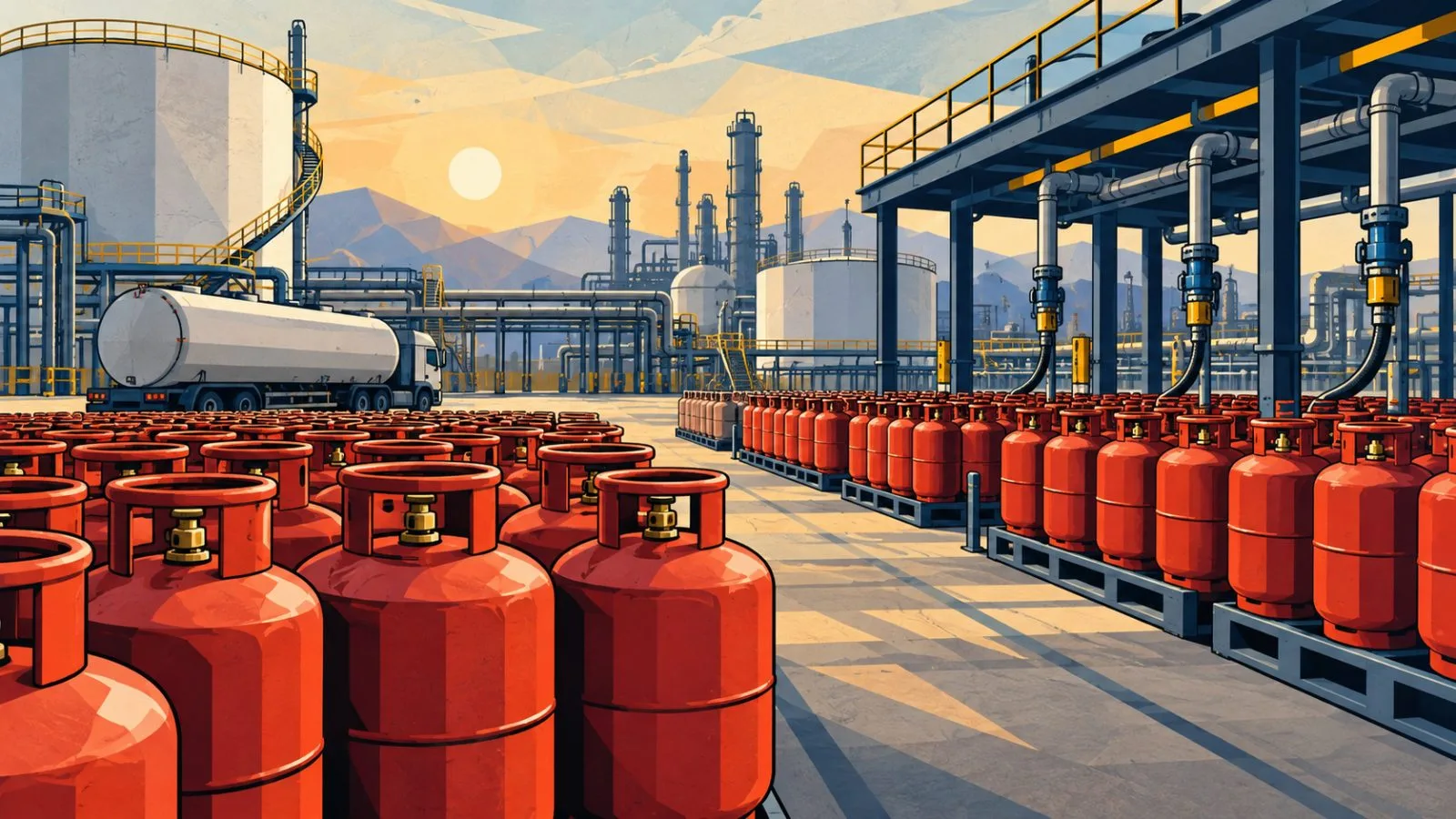 Household LPG cylinders arranged beside refinery loading equipment / TokenPost.ai