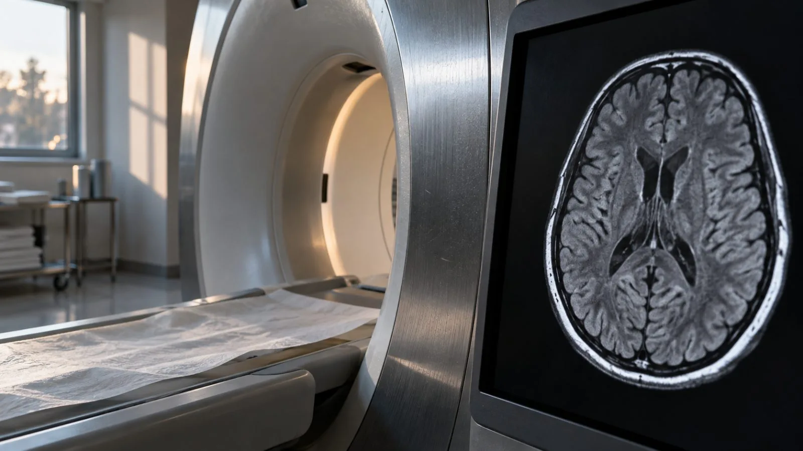 A diagnostic scanner frames a brain image in an empty clinical room / TokenPost.ai