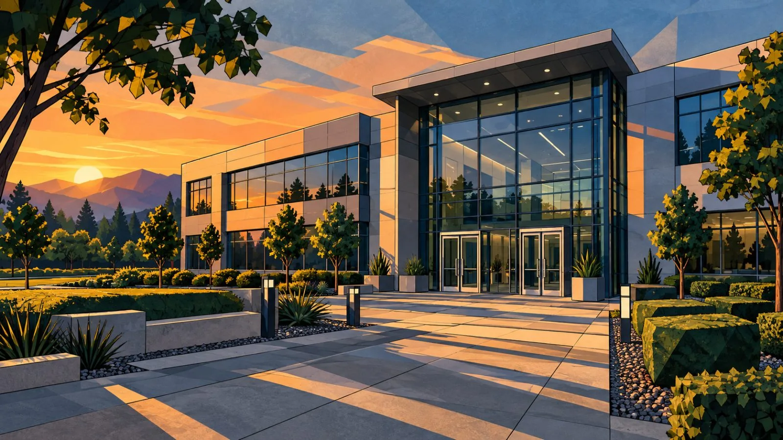 Glass doors of a modern technology park office building / TokenPost.ai