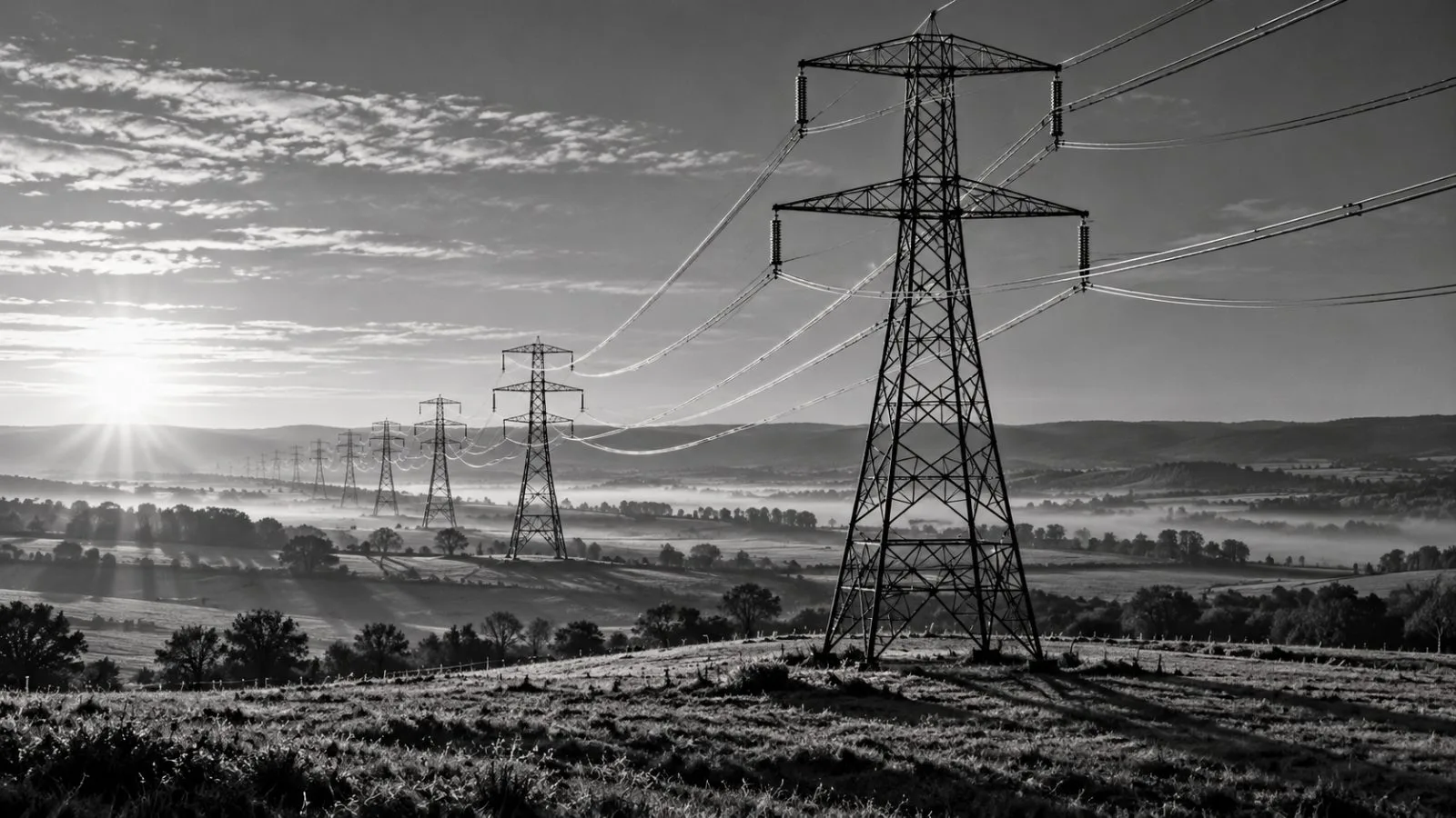 High-voltage transmission towers cross an open utility corridor / TokenPost.ai