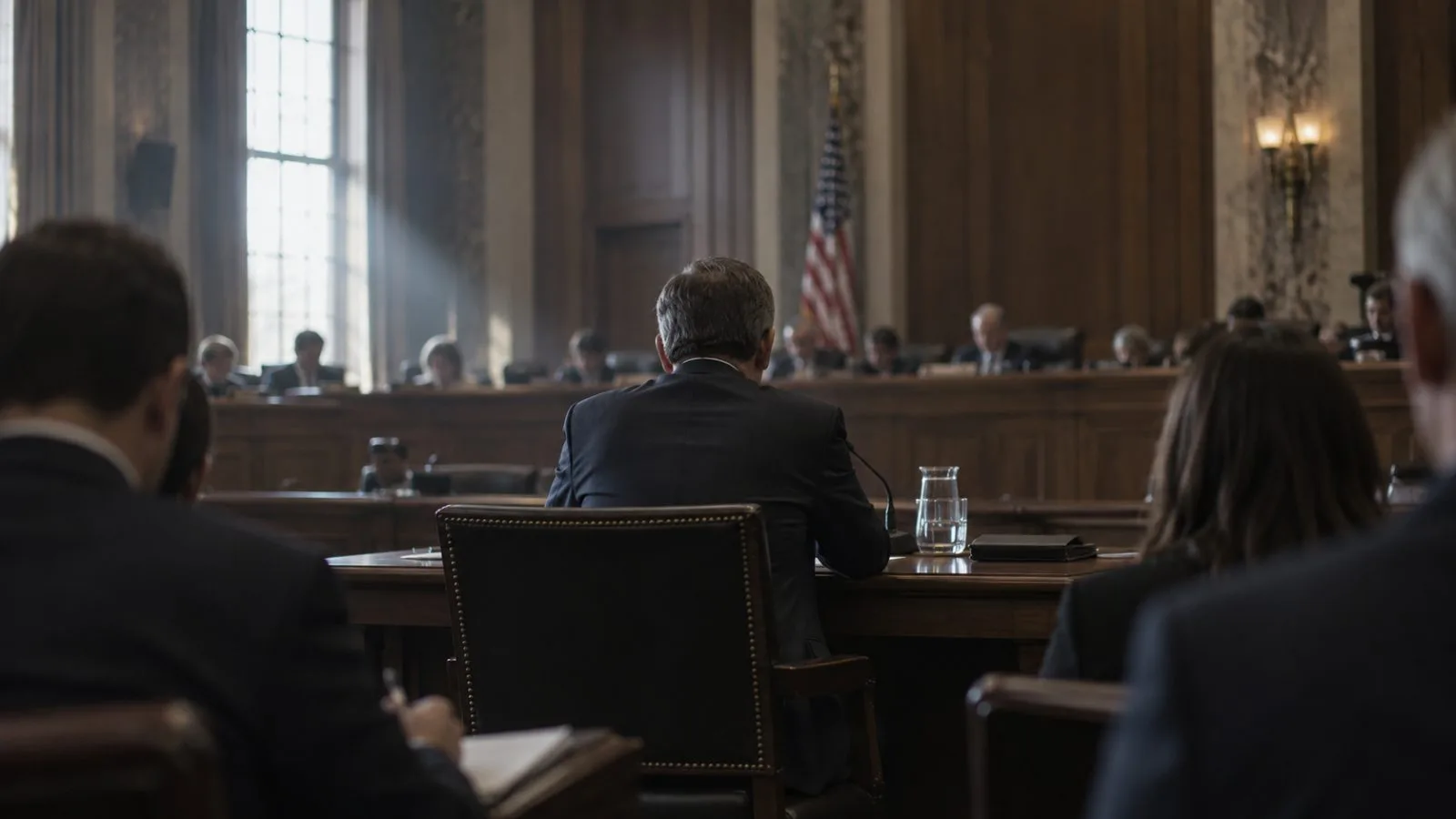 Anonymous official seated inside a congressional hearing room / TokenPost.ai