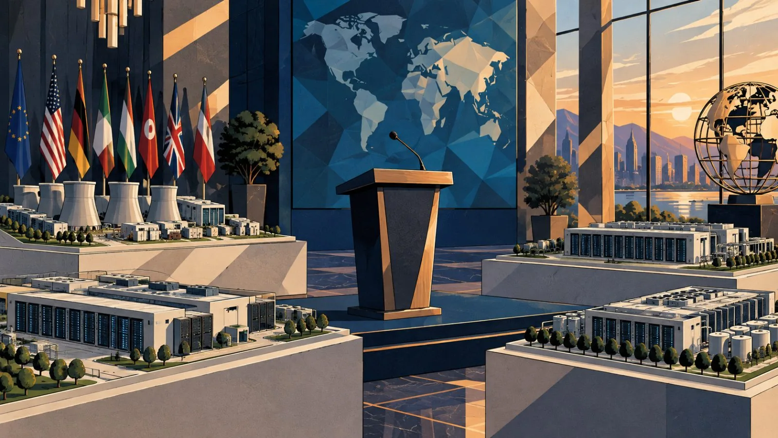 Empty lectern and microphone inside a softly lit conference hall / TokenPost.ai