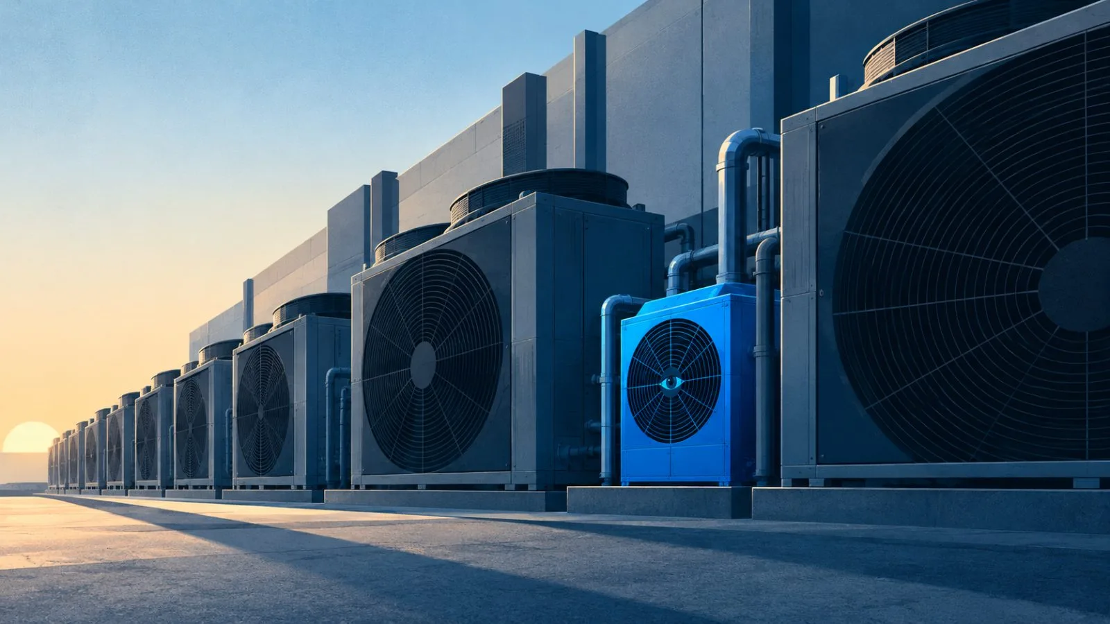 Cooling units stand in a crowded row outside a data center. / TokenPost.ai