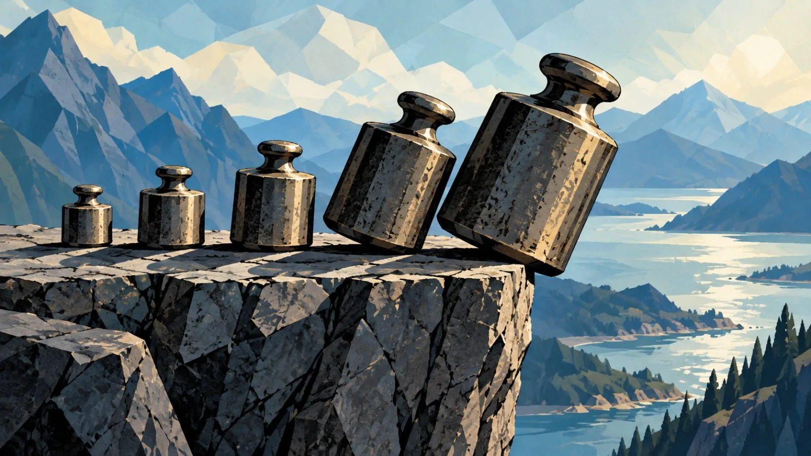 Small metal weights lean unevenly along a stone ledge / TokenPost.ai
