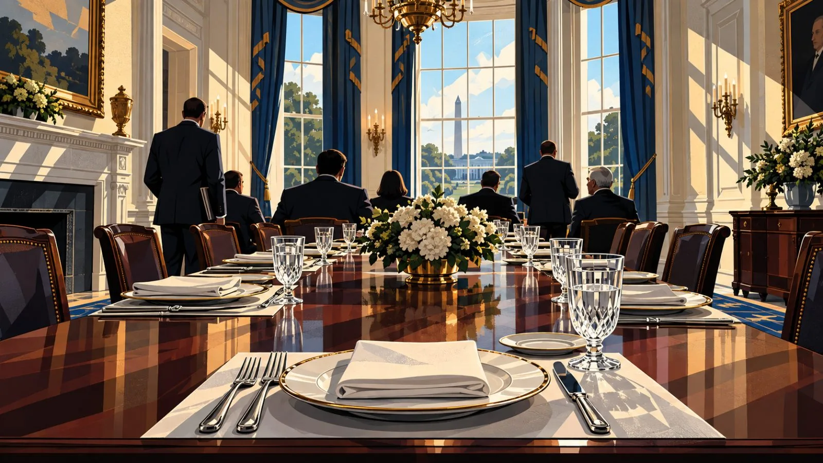 A formal dining room prepared for a technology policy lunch / TokenPost.ai