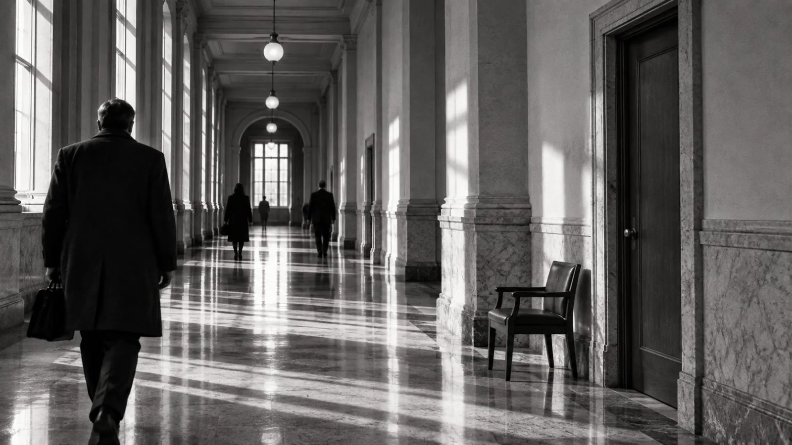 Empty chair beside a closed government office door / TokenPost.ai