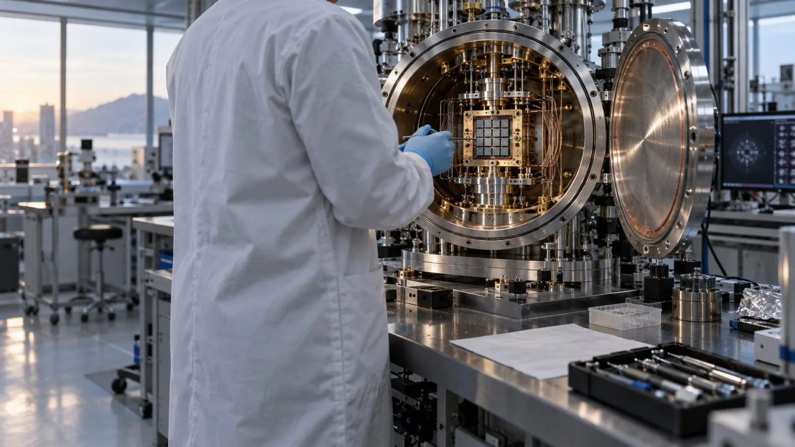 Modular quantum hardware sits inside a quiet research laboratory / TokenPost.ai