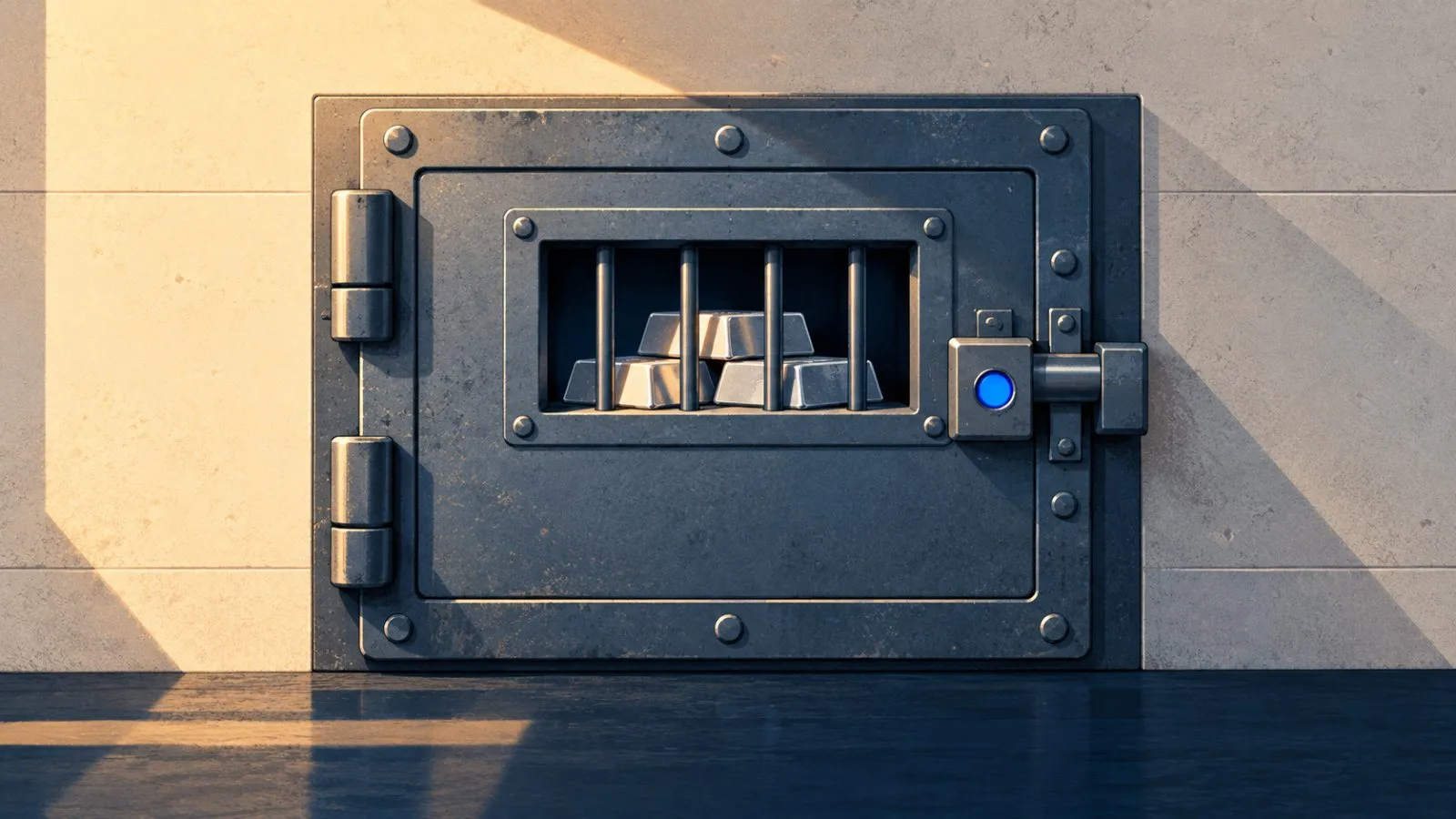 A brass gate hangs above a clear tank with a narrow outlet / TokenPost.ai