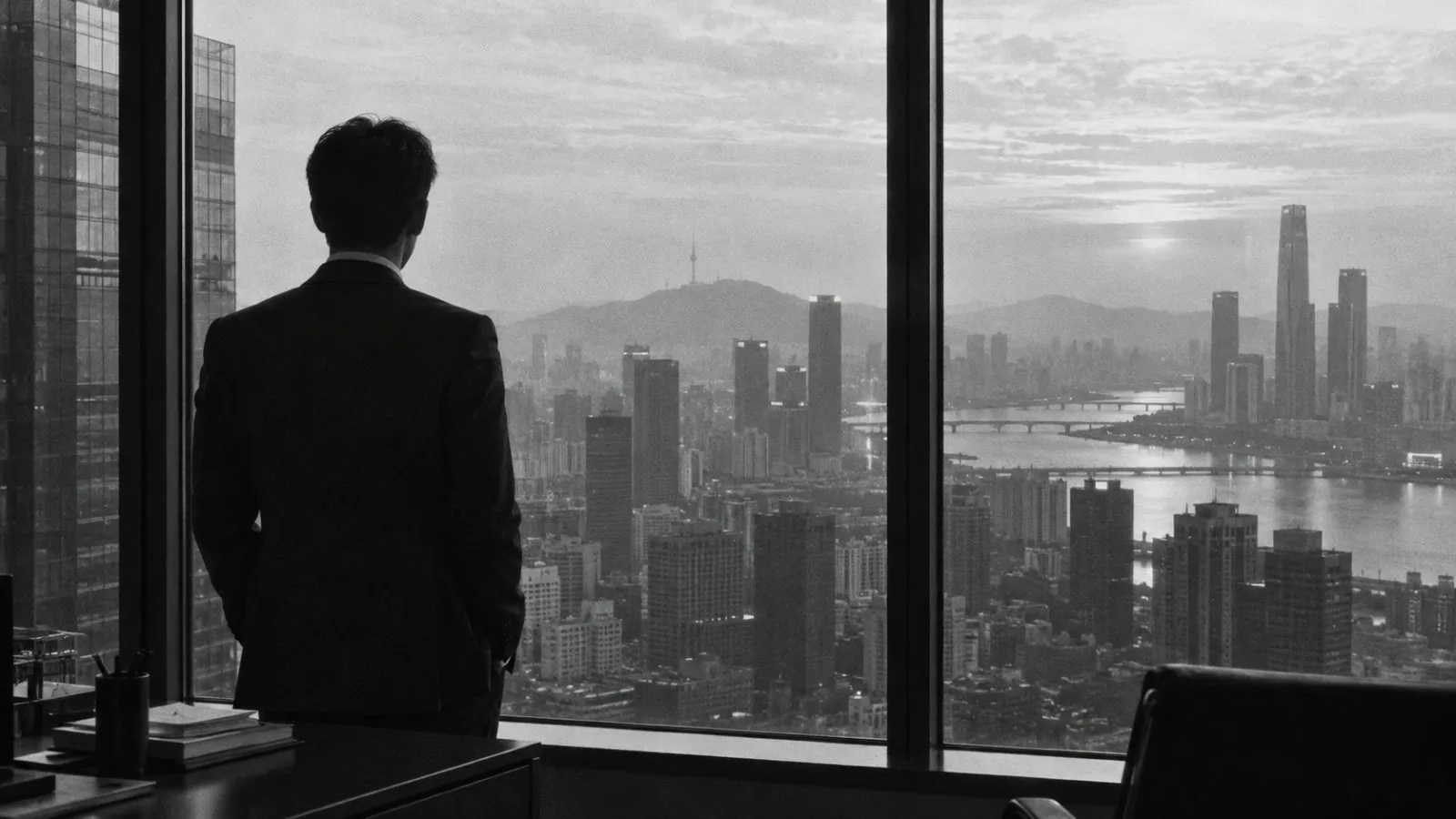 Anonymous analyst viewing Seoul’s financial district through a morning window / TokenPost.ai