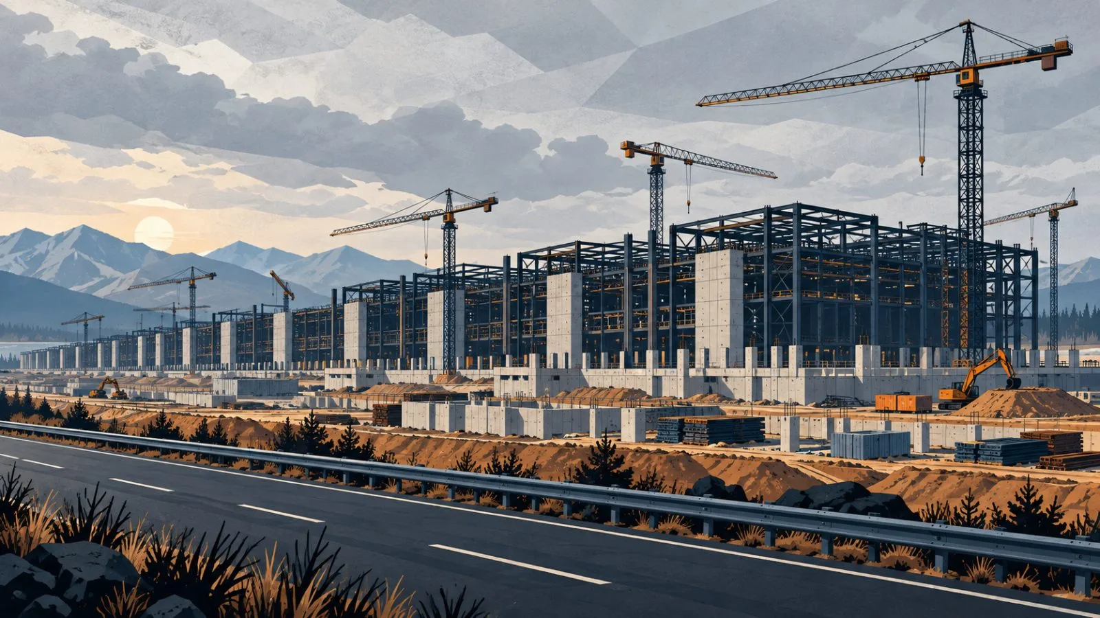 Cranes rise above a sprawling data center construction site / TokenPost.ai